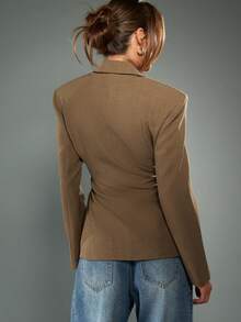 MISSGUIDED 女士紧身胸衣风格西装外套系带腰部专业办公室商务西装外套双排扣修身长袖秋冬时尚正装 - 棕色 - 查看 2