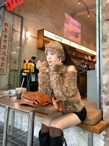 DAZY 女士露肩亮片长袖毛衣，秋冬/新年款 - 咖啡棕 - 查看 6