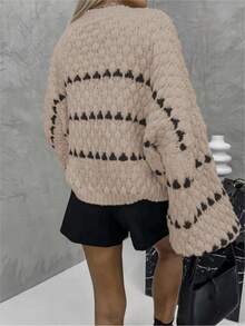 EMERY ROSE Loose Fit Crew Neck Long Sleeve Top, Casual Style - Multicolor - View 2