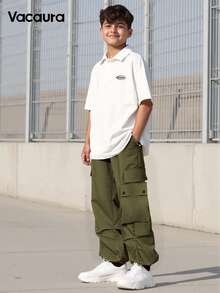 Vacaura 2 件青少年男孩套装：Polo 衫和宽松裤子，柔软舒适，百搭韩版风格