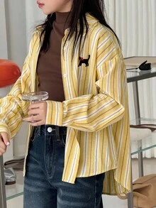 Dazy Kids Tween Girl Casual Everyday Contrast Striped Long Sleeve Shirt - Yellow - View 1