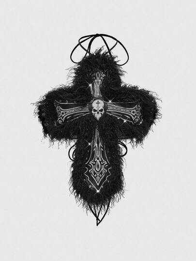 Women's Vintage Gothic Cross & Skull Embroidery Metal Rivet Sexy Backless Furry Patchwork Blouse