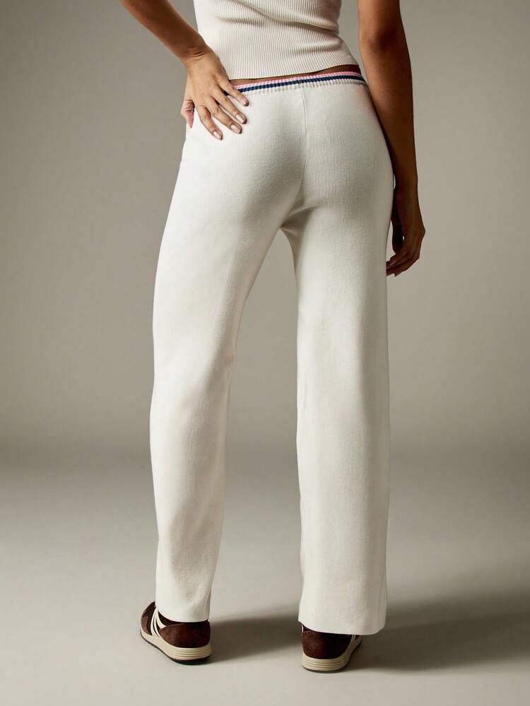 MISSGUIDED Wide Leg Knit Pants With Stripe Trim Waistband
