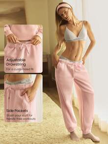 GLOWMODE Petite Everyday Fleece Be Comfy Oversized Fit Adjustable Drawstring Waist Basic Joggers With Side Pockets Daily Casual - Baby Pink - View 5