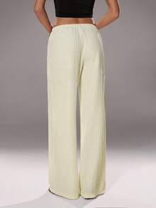 TRNVIE 1pc Women's Apricot Casual Pants, Textured Fabric With Stretch, Drawstring Elastic Waist, Suitable For Commuting, Campus, Daily Wear - Apricot - View 2