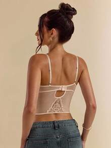 SHEIN BAE 女士黑色性感蕾丝多功能时尚单品束身胸衣背心，适合外出、约会、主题派对、音乐会、新年夜、圣诞派对等场合。 - 卡其色 - 查看 2