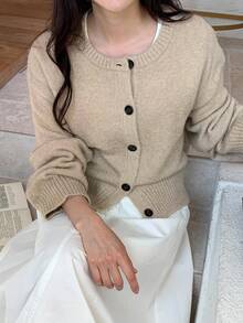 DAZY Women's Solid Color Elegant Korean Style Long Sleeve Cardigan, Autumn/Winter