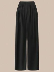 Flirla 加大码纯色圆领不对称褶皱短袖 T 恤和阔腿裤两件套，休闲百搭宽松度假日常穿着，夏季