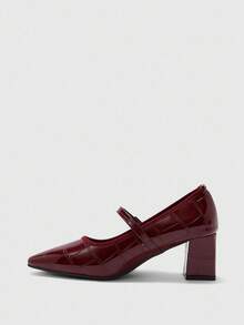CUCCOO BIZCHIC Sepatu hak tinggi runcing dengan desain gesper untuk wanita, cocok untuk pemakaian sehari-hari. - Burgundy - View 9