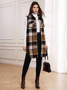 Miaspire Plaid Pocket Sleeveless Casual Women Vest Jacket - Multicolor - View 5