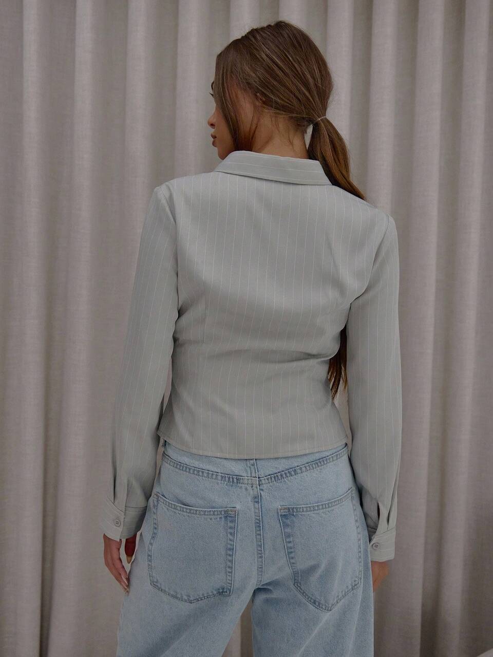 Tailliertes gestreiftes Langarm-Hemd mit Knöpfen, klassisch, süß, sexy, Streetwear, Herbst, Frühling, Sommer, Urlaub