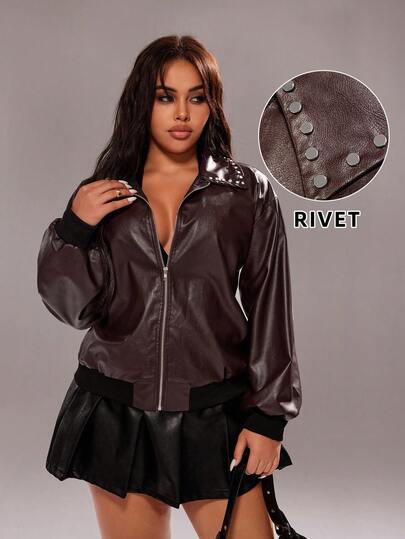 Rustia Plus Size Women Street Fashion Rivet Design Jacket Winter Fall Autumn