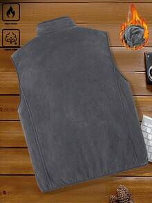 Manfinity Homme 男士宽松字母拼接泰迪熊背心外套，秋冬款 - 深灰色 - 查看 2