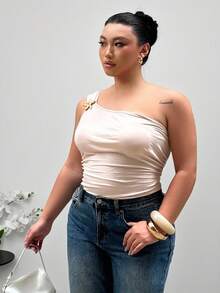 Firerie Áo cánh kim loại nhún bèo, trang trí giản dị, thanh lịch, đi biển, cỡ lớn cho nữ, mùa xuân/hè - Màu be - Xem 2