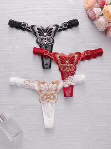SHEIN 3pcs/Pack Women's Low Waist Lace Thong Panties, Random Heart Pattern - Multicolor - View 7