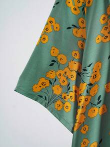 EMERY ROSE Plus Size Ditsy Floral Half Button Dress, Summer,Beach Dress Sundress,Holiday Outfits Boho,Flower/Vacation/Spring - Green - View 6