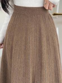 DAZY 女士优雅纯色A字型毛衣半裙，秋冬女装半裙 - 棕色 - 查看 8