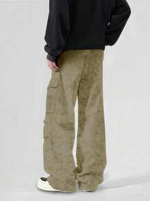 Manfinity Roghcode 男士休闲字母图案工装裤，秋季 - 駝色 - 查看 2