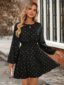 EMERY ROSE Damen Schleifenprint Langarm Kurzes Kleid