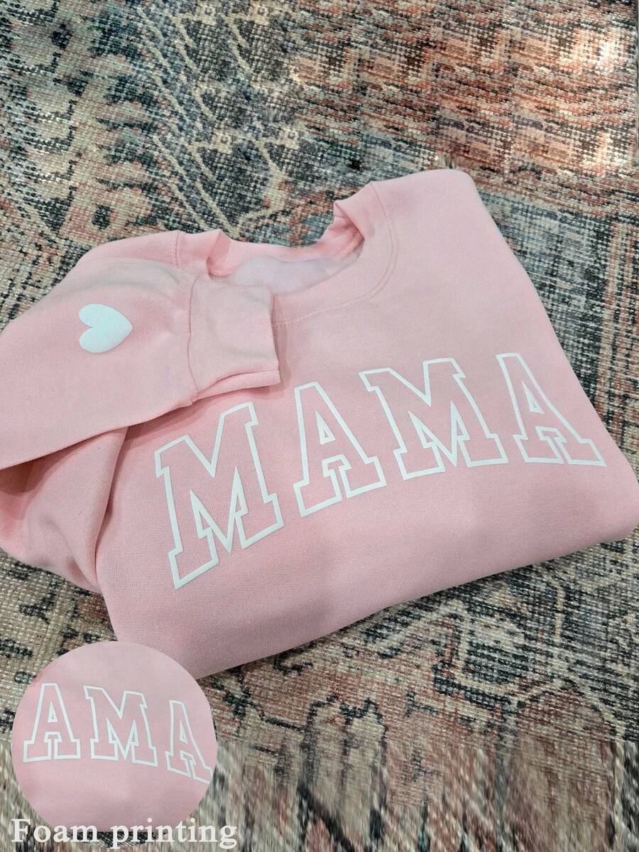 INAWLY Bubble Print Sweatshirt, Gift For Mom, Round Neck Bubble Print Sweatshirt - Baby Pink - View 1