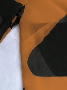 INAWLY Áo sơ mi nữ thời trang tay lỡ in họa tiết hình học cài khuy đơn - Cà phê nâu - Xem 6