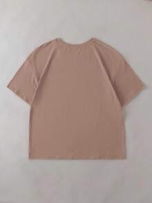 EMERY ROSE 女式万圣节南瓜骷髅印花圆领休闲宽松T恤 - 卡其色 - 查看 2