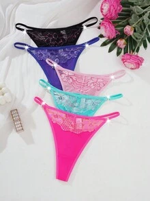 SHEIN 5 pièces/set Culottes tanga en dentelle confortables pour femmes