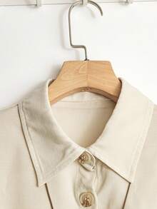 Ellevyn 2 件套女士亚麻纹理无袖连衣裙搭配短袖衬衫夹克，优雅修身，适合日常穿着，春夏季 - 卡其色 - 查看 5