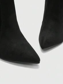 CUCCOO BIZCHIC Botas de tacón grueso de media pantorrilla con punta puntiaguda negro para mujer, adecuadas para ir al trabajo, citas, fiestas y vacaciones - Negro - Ver 7