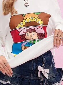 Strawberry Shortcake X SHEIN 男士休闲可爱卡通图案圆领运动衫，秋季 - 白色 - 查看 7