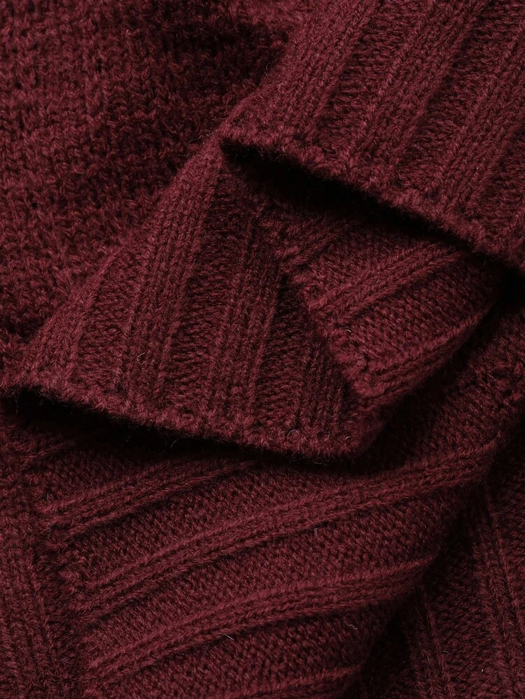 Dazy Plus Christmas Loose Fit Off-Shoulder Solid Color Burgundy Plus Size Pullover Sweater For Women, Autumn/Winter