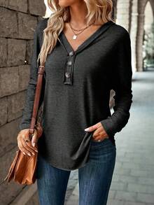 EMERY ROSE Áo thun dài tay trơn màu đơn giản, dễ phối đồ dành cho nữ - Màu xám đen - Xem 5