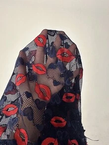 SHEIN Váy ôm sát cơ thể mini ren đỏ gợi cảm cho nữ - Màu xanh hải quân - Xem 8