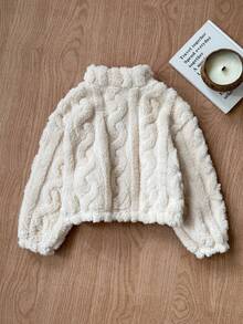 SHEIN 女童休闲半拉链立领抓绒卫衣，带贴布，纯杏色，秋冬季，返校季抓绒套头衫，秋冬款 - 杏色 - 查看 6