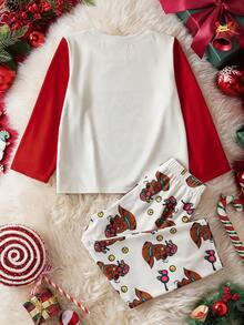 SCOOBY-DOO X SHEIN Set de 2 piezas de camiseta de manga larga y pantalones con estampado de perro y letras de Navidad en contraste de color para niño pequeño