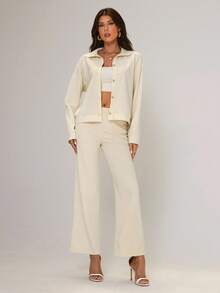 Chiquease Women's Elegant Long Sleeve Top And Pants Knit 2 Pieces Set - Apricot - View 4