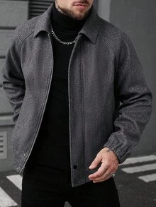 Manfinity Homme 男士休闲百搭通勤夹克，秋冬 - 灰色 - 查看 1