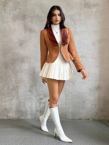 SHEIN Unity Women's Retro Corduroy Collar Jacket, Autumn/Winter - Khaki - View 3