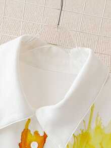 SHEIN LUNE 大码女式时尚彩色花卉图案翻领单排扣休闲衬衫 - 彩色 - 查看 3