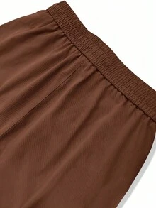 Manfinity Roghcode Loose Men's Flap Pocket Side Drawstring Waist Cargo Pants, For Fall - Rust Brown - View 8