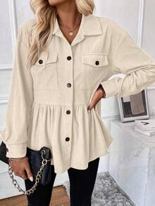 EMERY ROSE Women's Casual Corduroy Single-Breasted Long Sleeve Regular Jacket - Beige - View 6