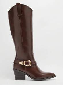 Solezae Women's Fashionable & Comfortable Western Boot With Strap And Hardware - Brown - View 5