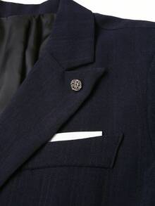 Manfinity Bizformal 2件套男士西装套装，纯色长袖上衣和裤子，男士海军蓝西装，男士两件套西装，男士夏季西装，男士休闲西装，男士旅游西装 - 藏蓝色 - 查看 4