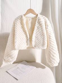 少女纯色灯笼袖开襟羊毛夹克