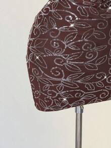 SHEIN ICON Women's Brown Homecoming Birthday Glitter Party Draped Neck Sequin Backless Dress