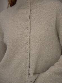 MUSERA 高领蓬松针织长袖开衫，优雅可爱性感街头风，适合夜间外出、冬季、晚宴、春季派对等场合。 - 卡其色 - 查看 6