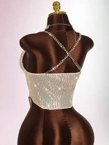 Amplova Top plus size feminino com alças finas e lantejoulas, moda verão