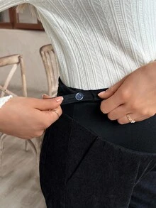 SHEIN Pantaloni sport largi pentru maternitate, culoare solidă, cu talie reglabilă, cu picior larg