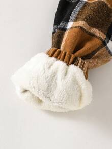 休闲时尚拼色格子灯芯绒内衬连帽夹克，适合青少年男孩，宽松版型，舒适百搭，适合秋季、春季、冬季、日常穿着、通勤、户外、运动、学校、街头服饰、派对、摄影 - 彩色 - 查看 4