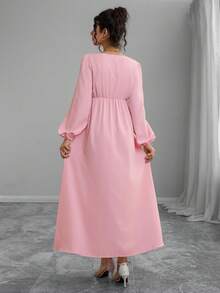 Momance 休闲孕妇长袖纯色长裙 - 西瓜粉 - 查看 2